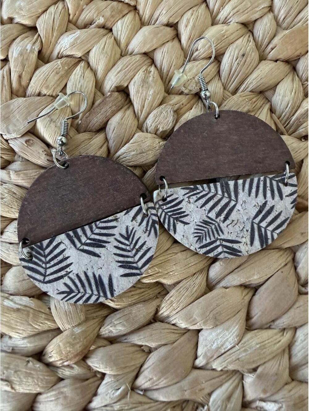 Wooden statement earrings with a tropical twist.